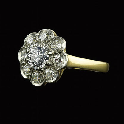 Halo Old Mine Cut Natural Earth Mined Diamond Ring Two Tone Flower Style Jewelry 3 Carats