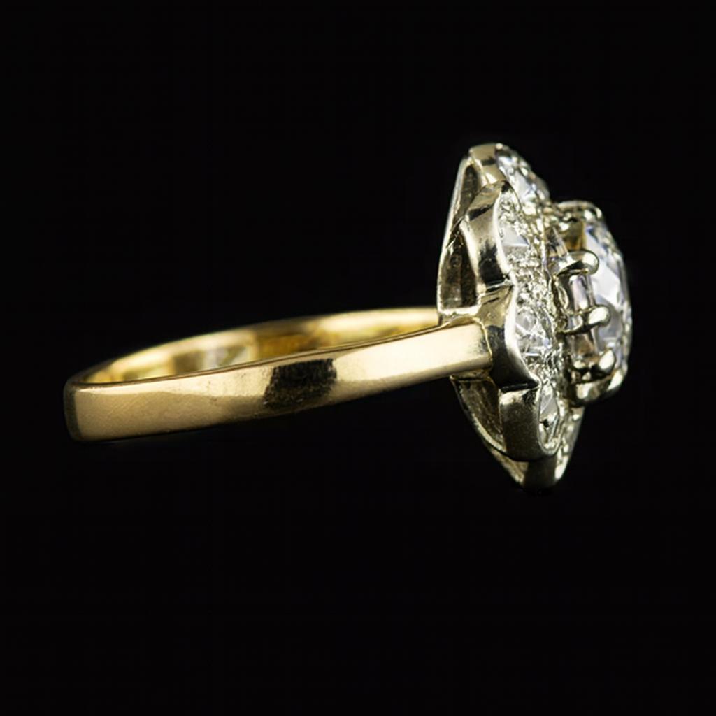 Halo Old Mine Cut Natural Earth Mined Diamond Ring Two Tone Flower Style Jewelry 3 Carats