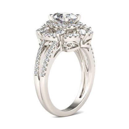 Halo Oval Old Mine Cut Large Lab Grown Diamond Ring Flower Split Shank 15 Carats