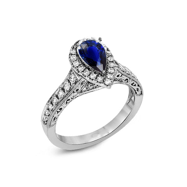 Halo Pear Cut Ceylon Sapphire Ring Antique Style Diamonds