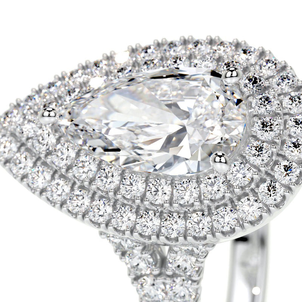 Halo Ring Round & Pear Old Miner Big Lab Grown Diamond Double Prong Set 12.50 Carats