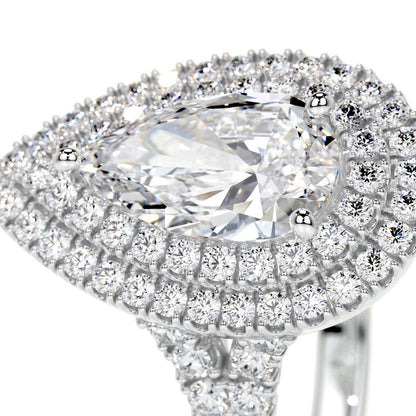 Halo Ring Round & Pear Old Miner Big Lab Grown Diamond Double Prong Set 12.50 Carats