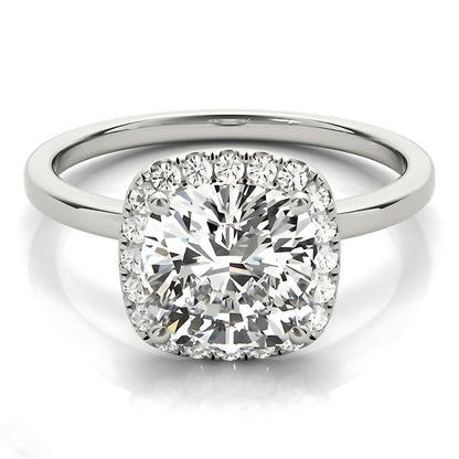 Halo Round Old Mine Cut Diamond Ring Prong Set 14K Gold 9 Carats