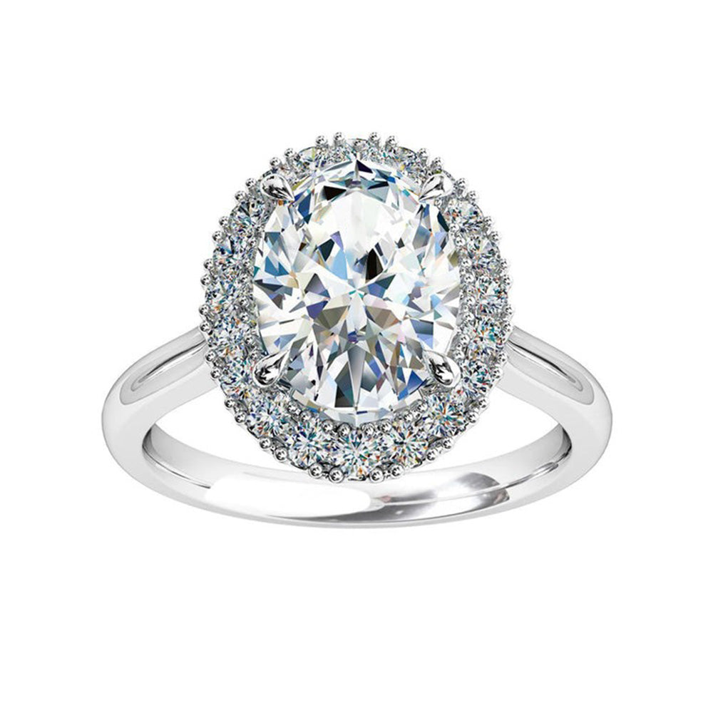 Halo Round & Oval Old Mine Cut Diamond Ring Prong Set 7 Carats