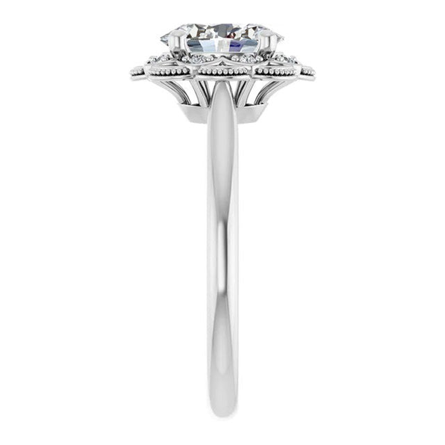 Halo Wedding Ring Round Old Miner Huge Lab Grown Diamond Flower Style 9 Carats