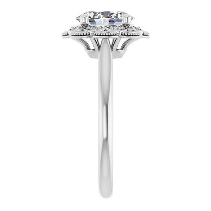 Halo Wedding Ring Round Old Miner Huge Lab Grown Diamond Flower Style 9 Carats