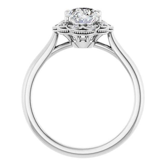 Halo Wedding Ring Round Old Miner Huge Lab Grown Diamond Flower Style 9 Carats