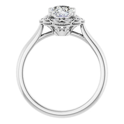 Halo Wedding Ring Round Old Miner Huge Lab Grown Diamond Flower Style 9 Carats