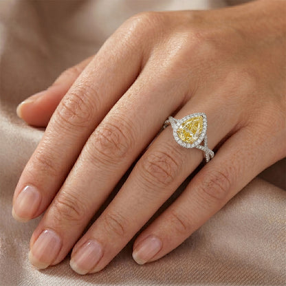 Handcrafted VVS Clarity Yellow Canary Diamond Halo Ring – 1.50