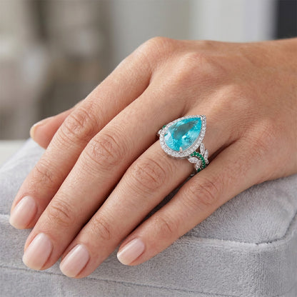 Handmade Halo Engagement Ring with VVS Paraiba Tourmaline – 5.75
