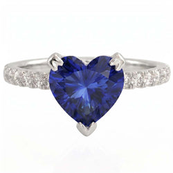 Heart And Round Cut 2.30 Ct Blue Sapphire Natural Earth Mined Diamonds Ring White Gold 14K