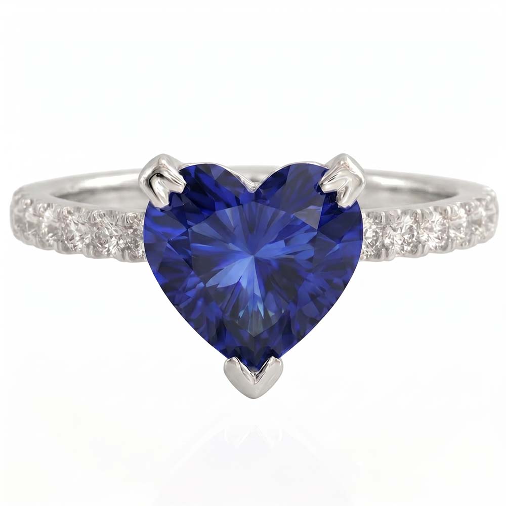 Heart And Round Cut 2.30 Ct Blue Sapphire Natural Earth Mined Diamonds Ring White Gold 14K