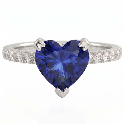 Heart And Round Cut 2.30 Ct Blue Sapphire Natural Earth Mined Diamonds Ring White Gold 14K