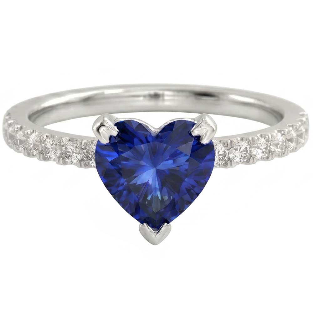 Heart And Round Cut 2.30 Ct Blue Sapphire Natural Earth Mined Diamonds Ring White Gold 14K