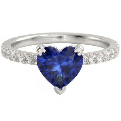 Heart And Round Cut 2.30 Ct Blue Sapphire Natural Earth Mined Diamonds Ring White Gold 14K