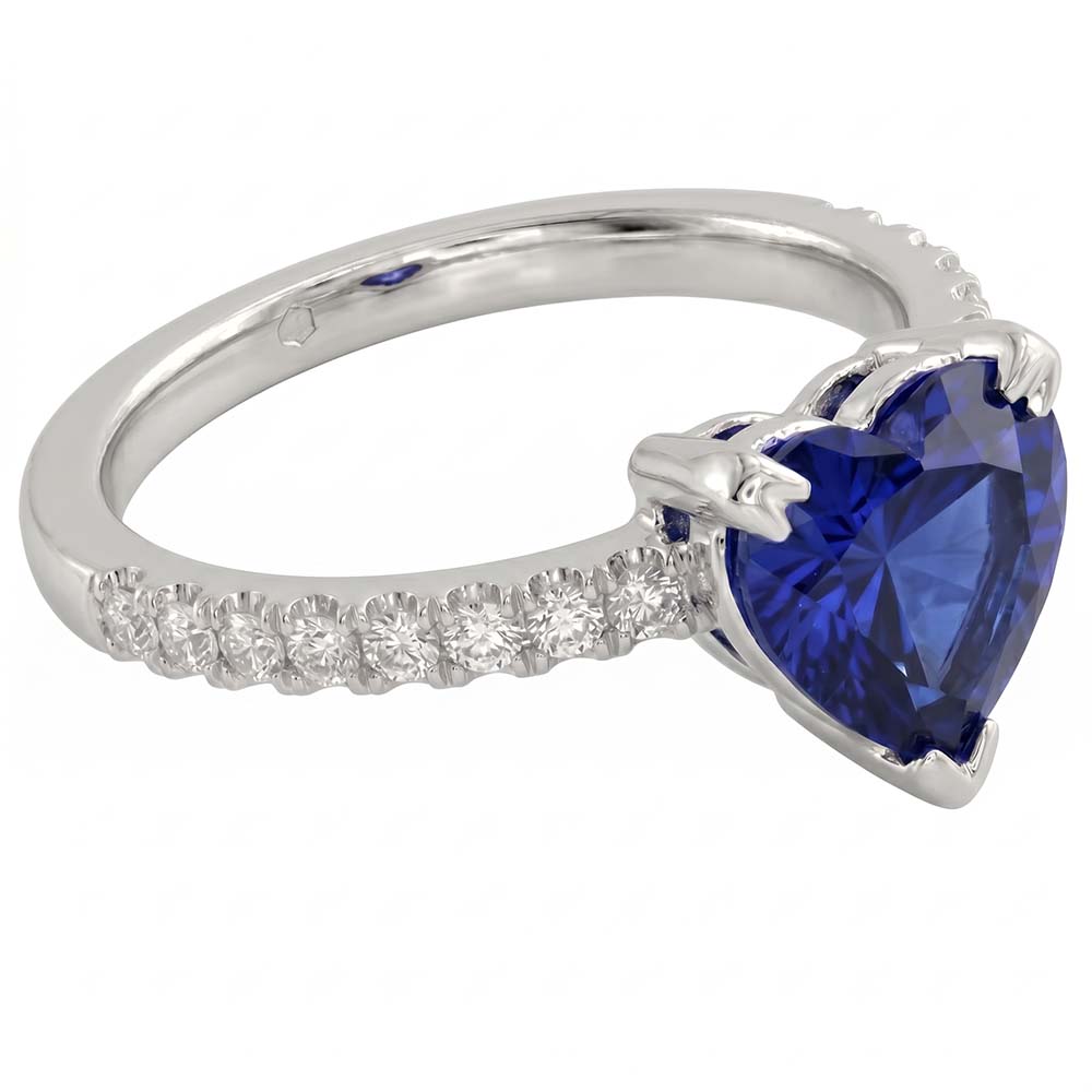 Heart And Round Cut 2.30 Ct Blue Sapphire Natural Earth Mined Diamonds Ring White Gold 14K