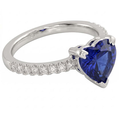 Heart And Round Cut 2.30 Ct Blue Sapphire Natural Earth Mined Diamonds Ring White Gold 14K