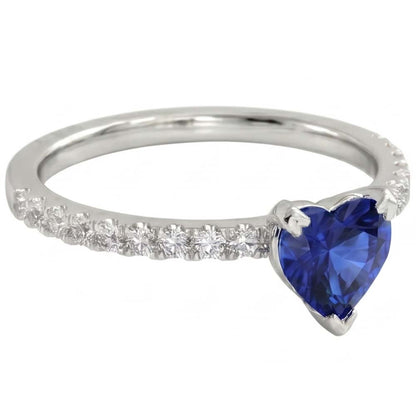 Heart And Round Cut 2.30 Ct Blue Sapphire Natural Earth Mined Diamonds Ring White Gold 14K