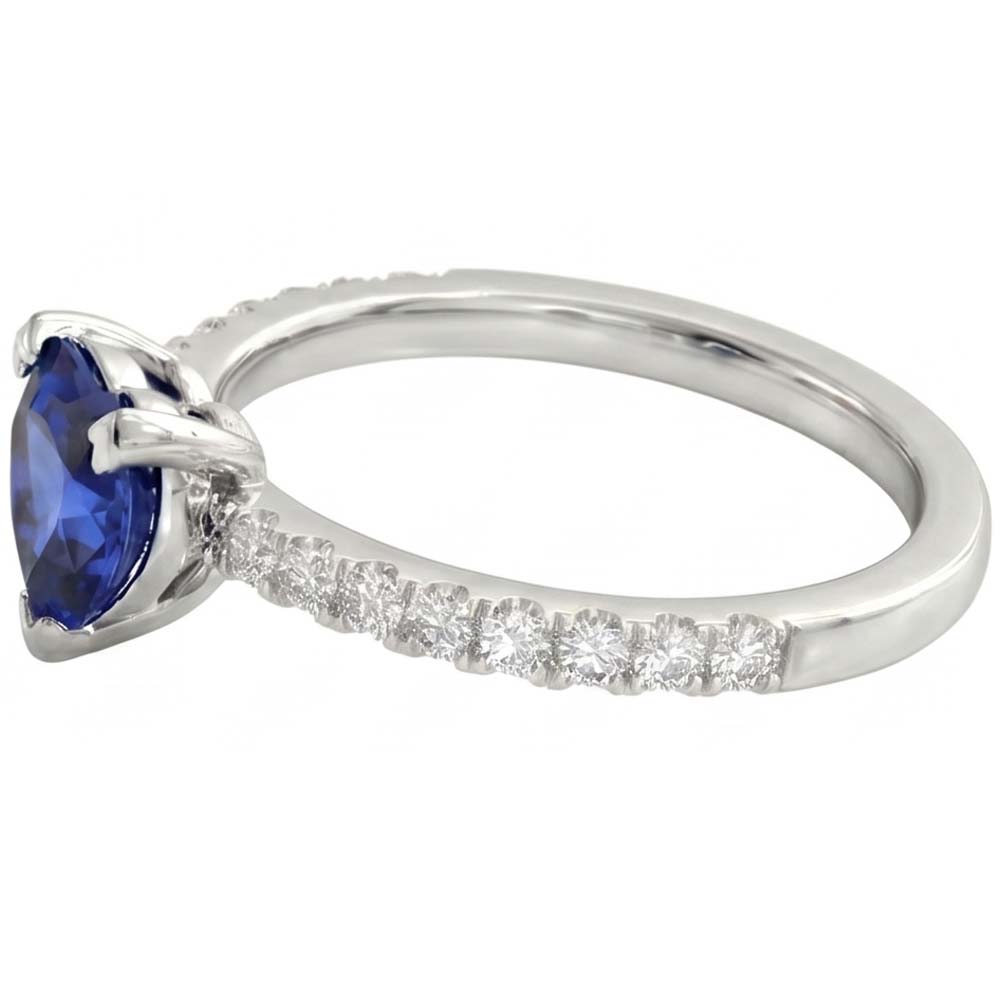 Heart And Round Cut 2.30 Ct Blue Sapphire Natural Earth Mined Diamonds Ring White Gold 14K
