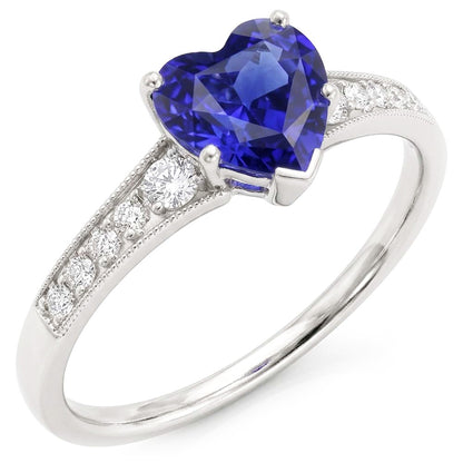 Heart Antique Style Blue Sapphire Natural Earth Mined Diamond Ring 3 Carats 14K Gold