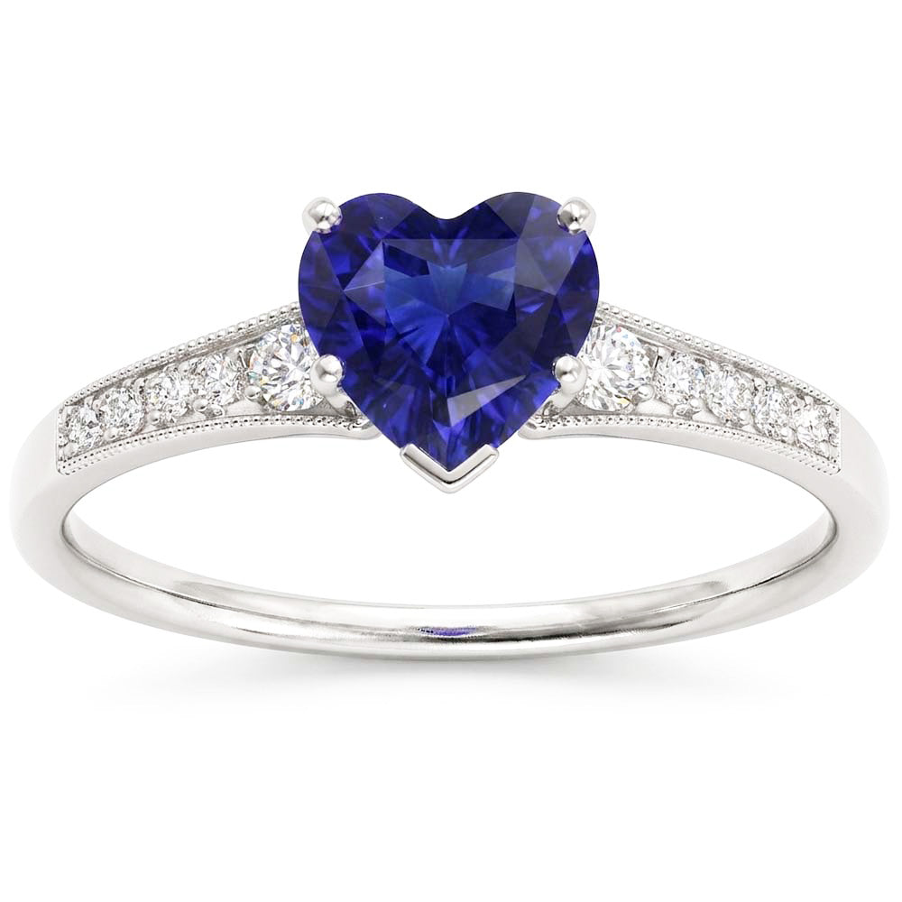 Heart Antique Style Blue Sapphire Natural Earth Mined Diamond Ring 3 Carats 14K Gold