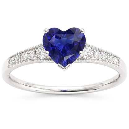 Heart Antique Style Blue Sapphire Natural Earth Mined Diamond Ring 3 Carats 14K Gold