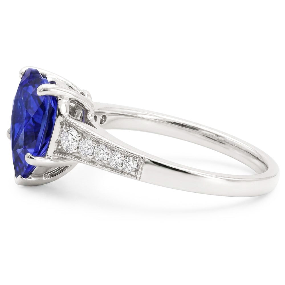 Heart Antique Style Blue Sapphire Natural Earth Mined Diamond Ring 3 Carats 14K Gold