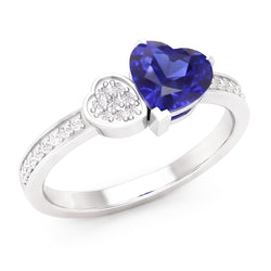 Heart Blue Sapphire Gemstone Ring 2.50 Carats Natural Earth Mined Diamonds White Gold
