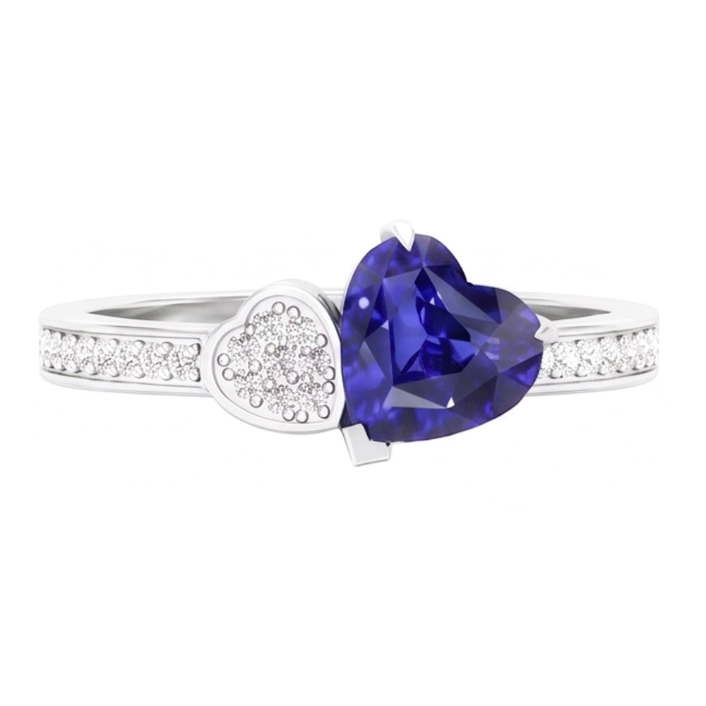Heart Blue Sapphire Gemstone Ring 2.50 Carats Natural Earth Mined Diamonds White Gold