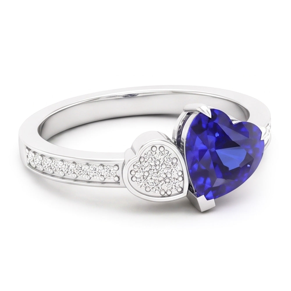 Heart Blue Sapphire Gemstone Ring 2.50 Carats Natural Earth Mined Diamonds White Gold