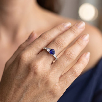 Heart Blue Sapphire Gemstone Ring 2.50 Carats Natural Earth Mined Diamonds White Gold