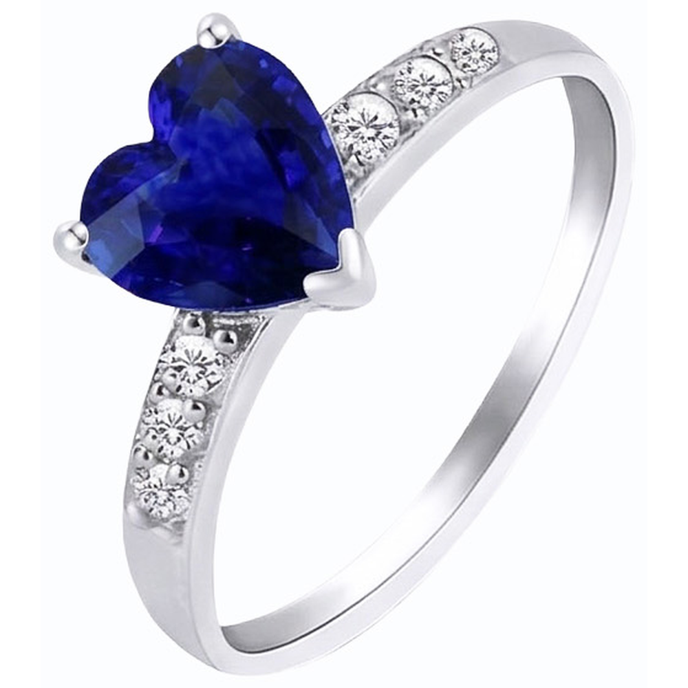 Heart Blue Sapphire Gemstone Ring Accented Natural Earth Mined Diamonds 2.25 Carats