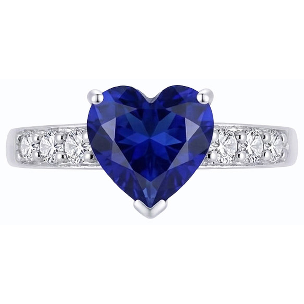 Heart Blue Sapphire Gemstone Ring Accented Natural Earth Mined Diamonds 2.25 Carats