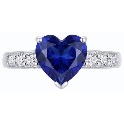 Heart Blue Sapphire Gemstone Ring Accented Natural Earth Mined Diamonds 2.25 Carats
