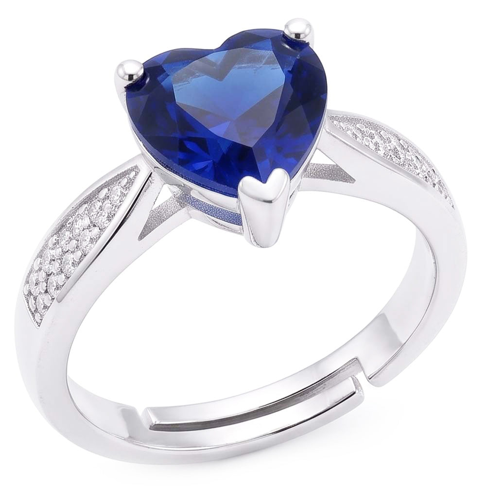 Heart Blue Sapphire Gemstone Ring With Natural Earth Mined Diamonds Tapered Shank 2 Carats