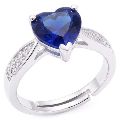 Heart Blue Sapphire Gemstone Ring With Natural Earth Mined Diamonds Tapered Shank 2 Carats