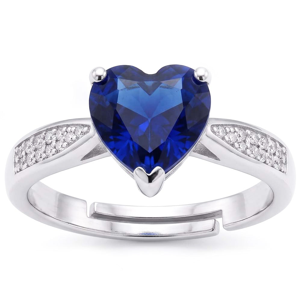Heart Blue Sapphire Gemstone Ring With Natural Earth Mined Diamonds Tapered Shank 2 Carats