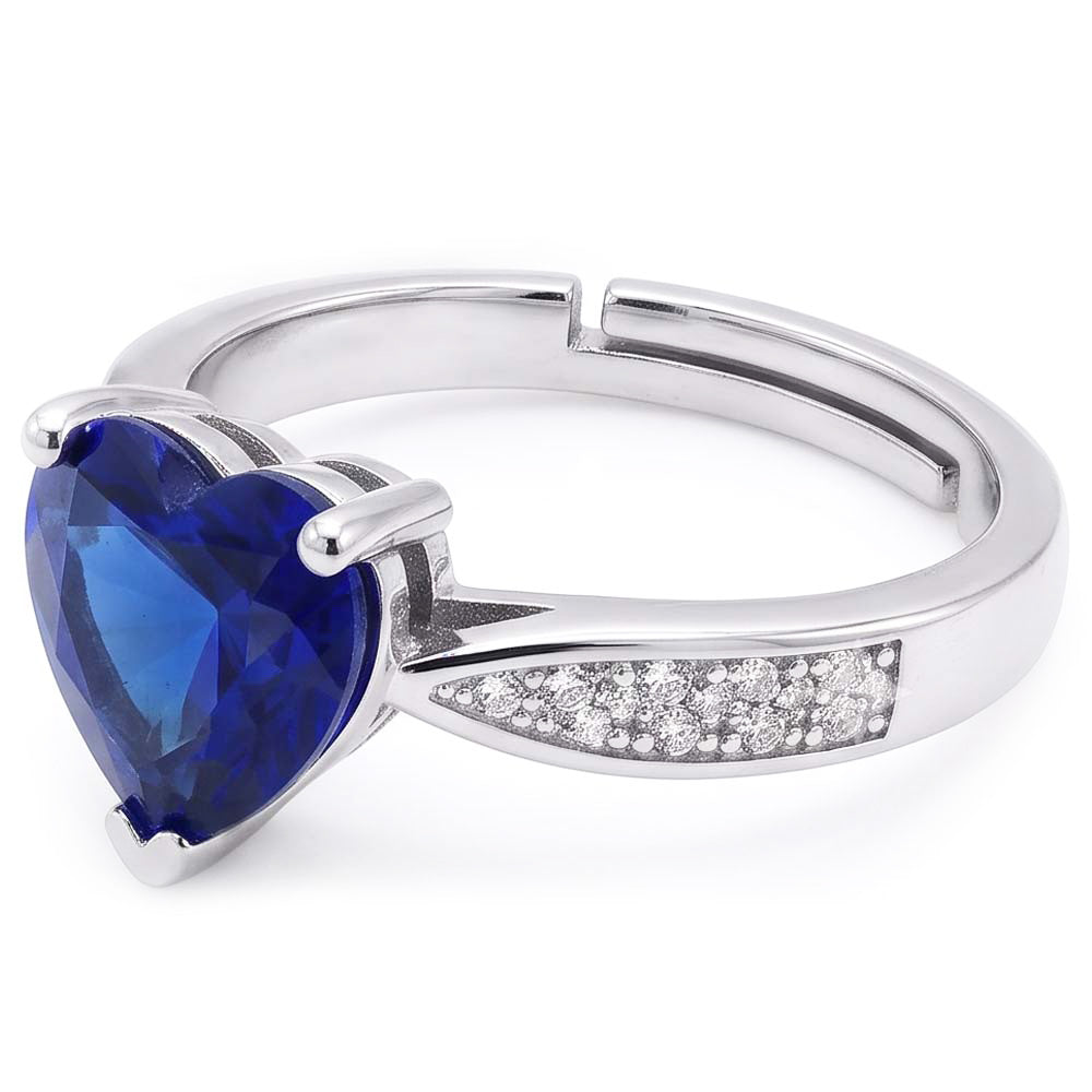 Heart Blue Sapphire Gemstone Ring With Natural Earth Mined Diamonds Tapered Shank 2 Carats