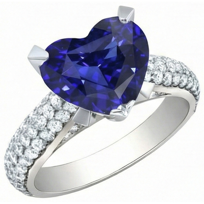 Heart Blue Sapphire Natural Earth Mined Diamond Ring 5 Carats White Gold Jewelry