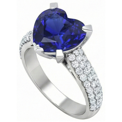 Heart Blue Sapphire Natural Earth Mined Diamond Ring 5 Carats White Gold Jewelry