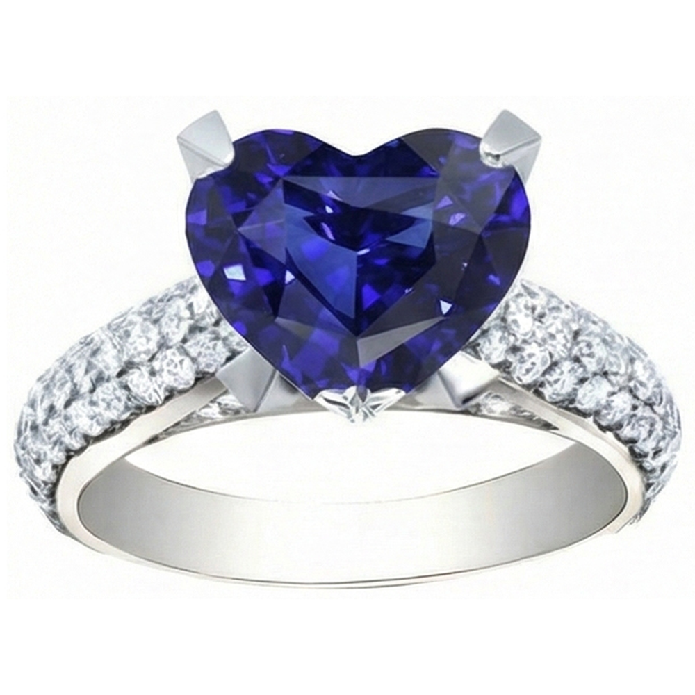 Heart Blue Sapphire Natural Earth Mined Diamond Ring 5 Carats White Gold Jewelry