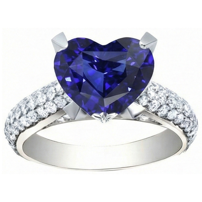 Heart Blue Sapphire Natural Earth Mined Diamond Ring 5 Carats White Gold Jewelry