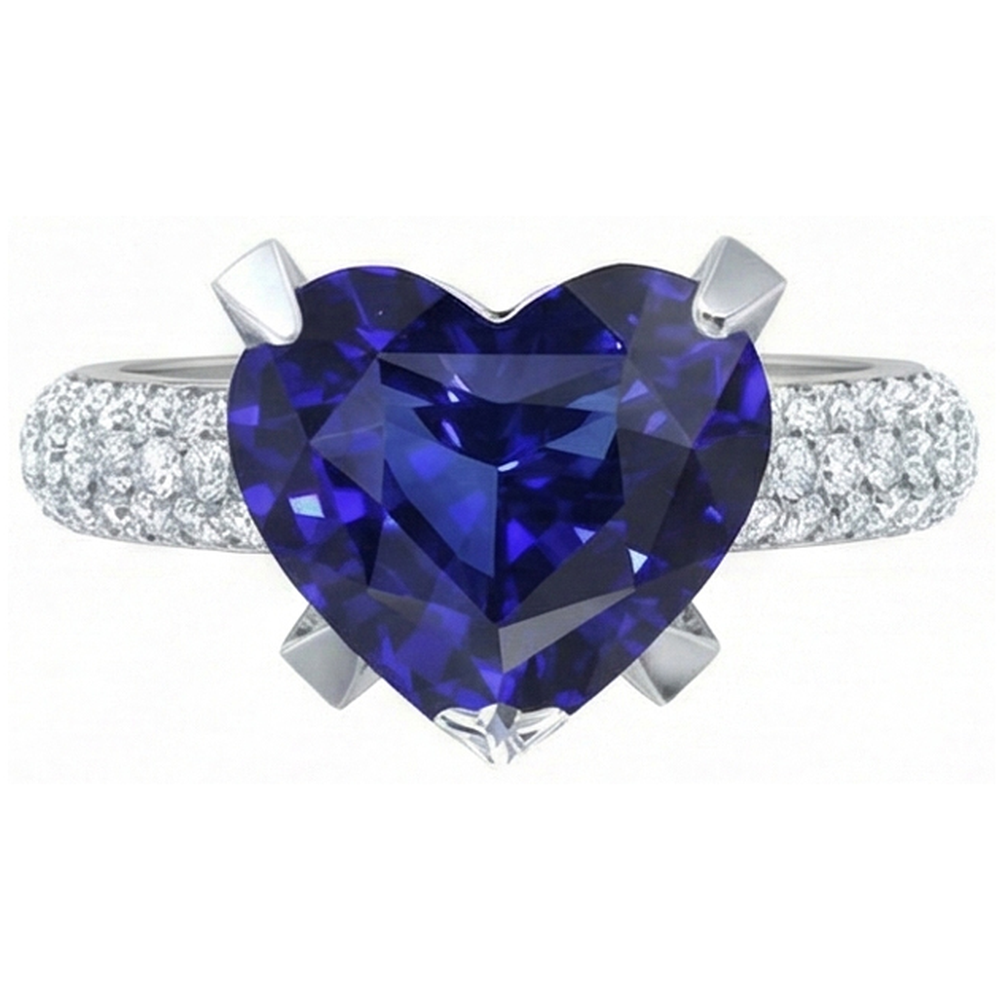 Heart Blue Sapphire Natural Earth Mined Diamond Ring 5 Carats White Gold Jewelry