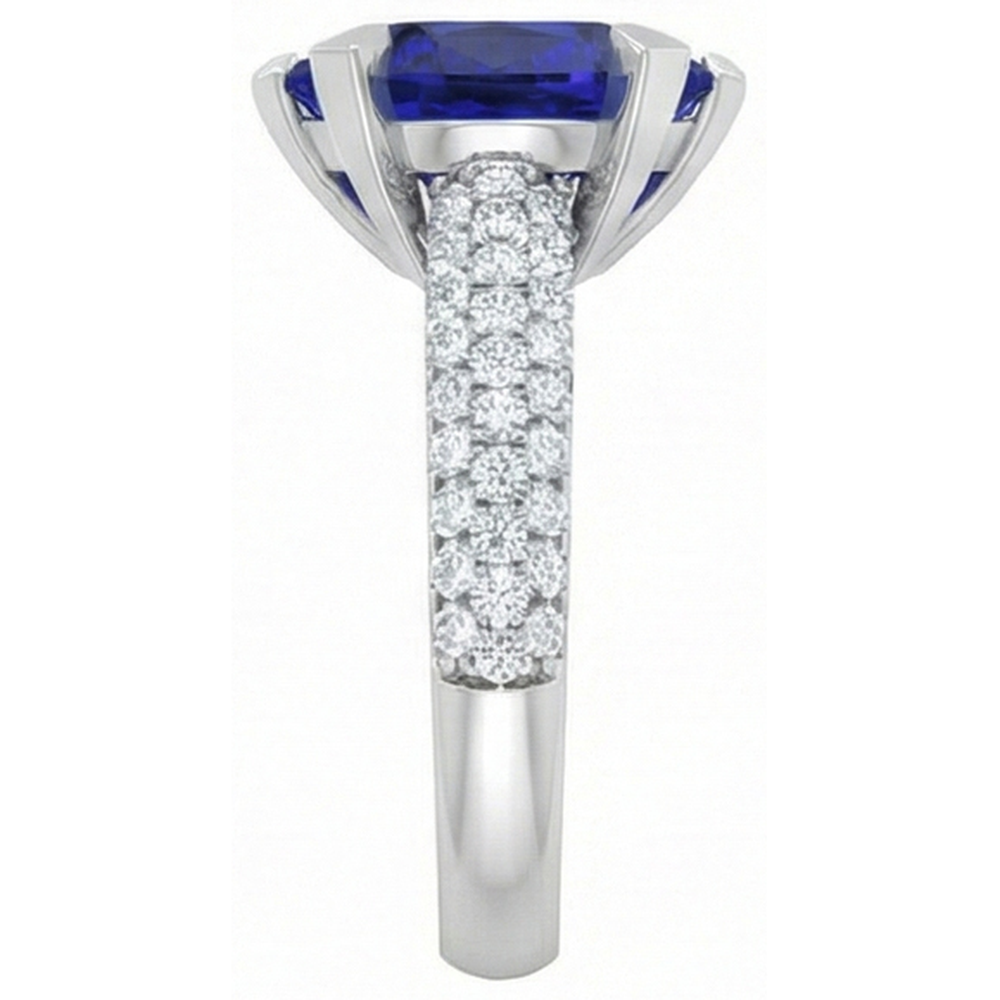 Heart Blue Sapphire Natural Earth Mined Diamond Ring 5 Carats White Gold Jewelry