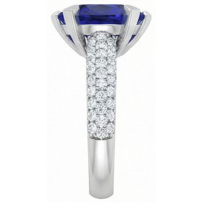 Heart Blue Sapphire Natural Earth Mined Diamond Ring 5 Carats White Gold Jewelry