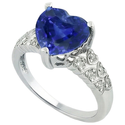 Heart Ceylon Color Blue Sapphire Ring With IGI CERTIFIED Diamonds 7 Carats Gold 14K