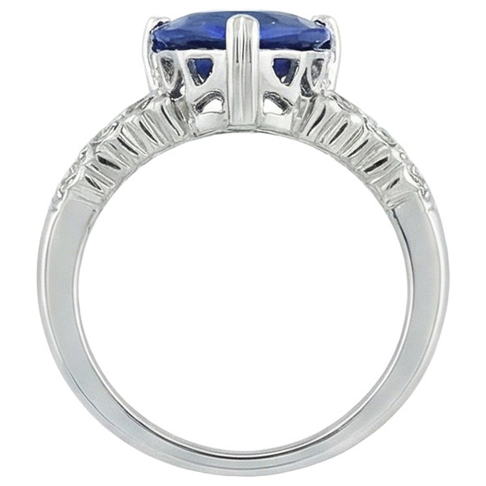 Heart Ceylon Color Blue Sapphire Ring With IGI CERTIFIED Diamonds 7 Carats Gold 14K