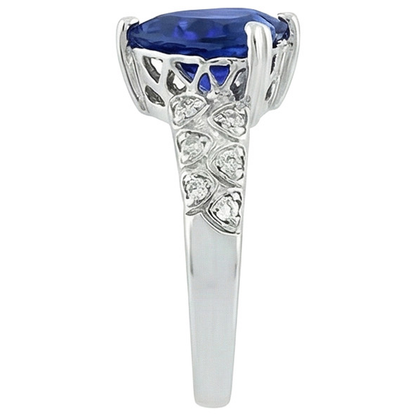 Heart Ceylon Color Blue Sapphire Ring With IGI CERTIFIED Diamonds 7 Carats Gold 14K
