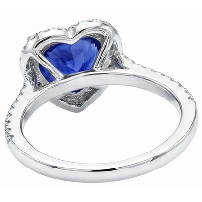 Heart Ceylon Sapphire Round Natural Earth Mined Diamonds Ring 4 Ct White Gold 14K