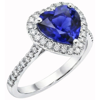 Heart Ceylon Sapphire Round Natural Earth Mined Diamonds Ring 4 Ct White Gold 14K